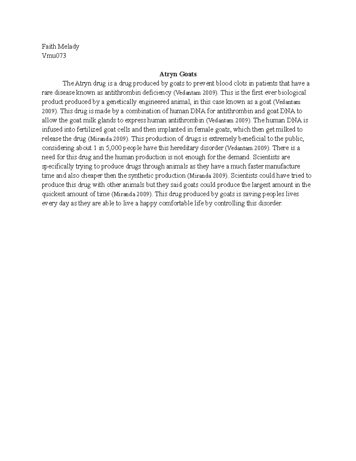 Biotechnology Assignment: Atryn Goats and Antithrombin Production - Studocu