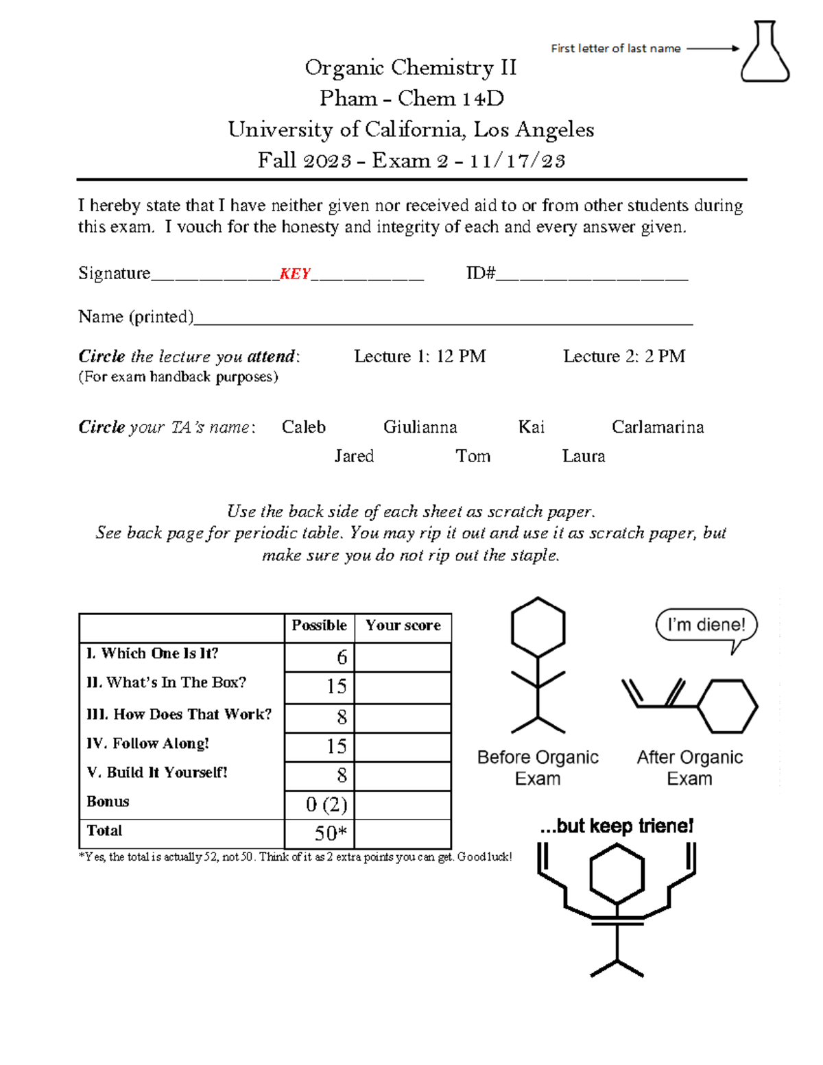 Pham F23 Midterm II Answer Key - Organic Chemistry II Pham - Chem 14D ...