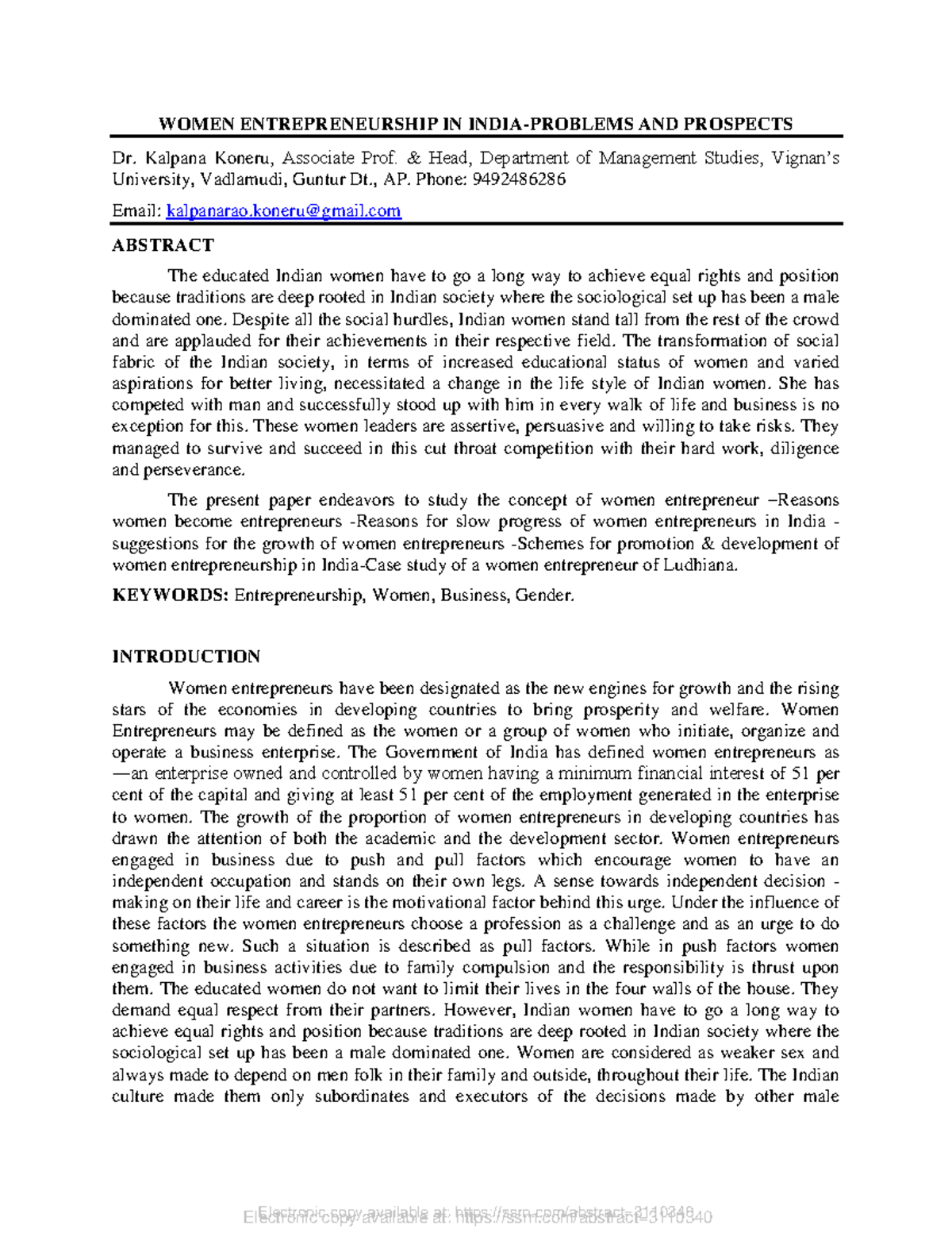 Women Entrepreneurship: Challenges and Prospects in India - Studocu