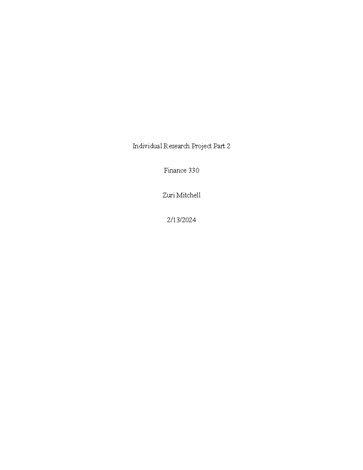 Individual Research Project Stage 2: Financial Analysis of AAP (FIN 330 ...
