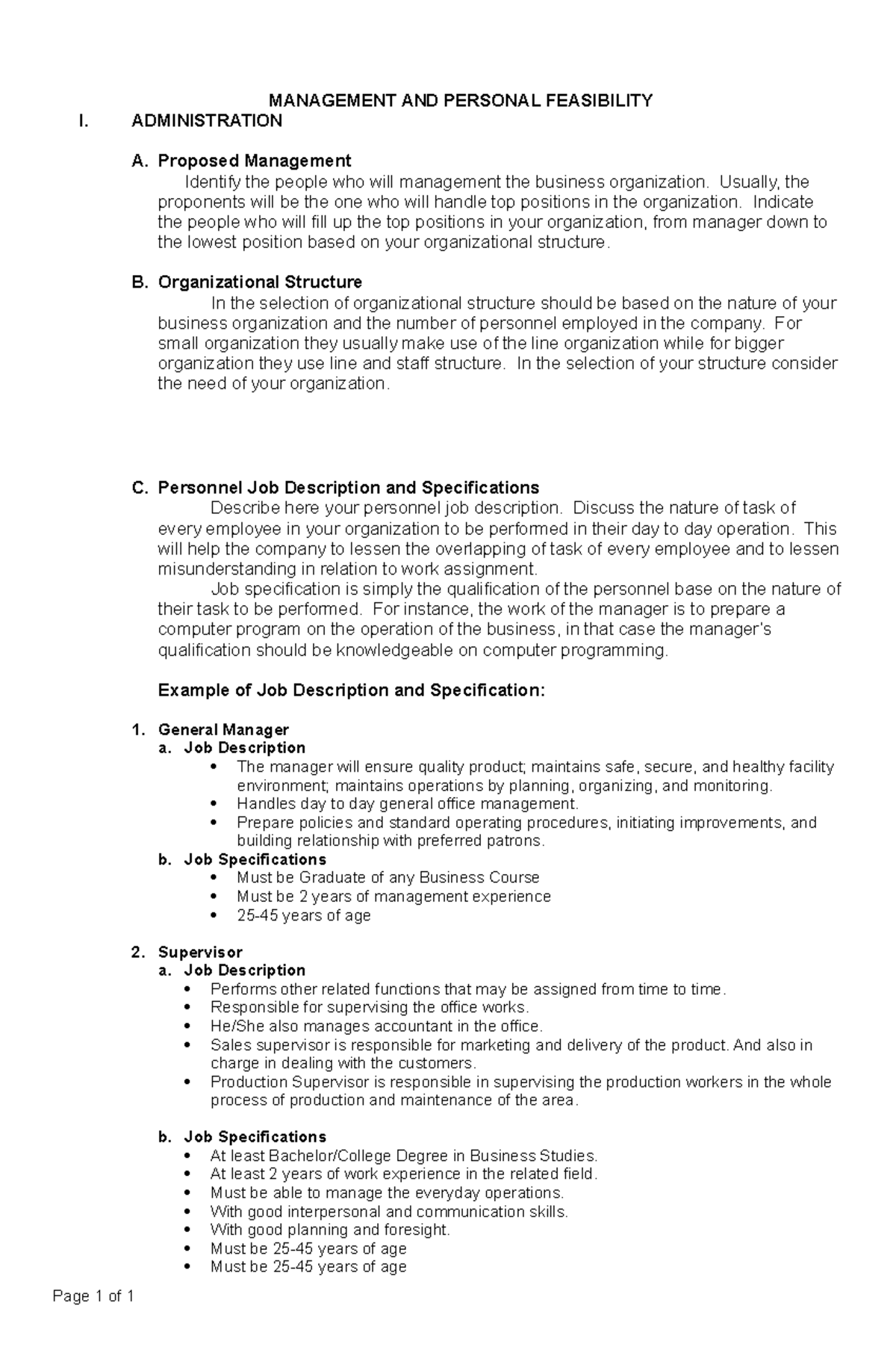 Management and Personnel Feasibility Study (MGT101) - Studocu
