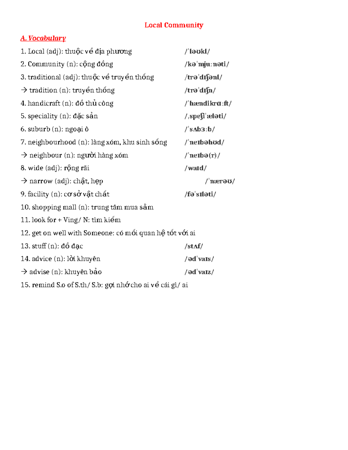 Local Community Vocabulary & Grammar: Past Simple & Perfect - Studocu