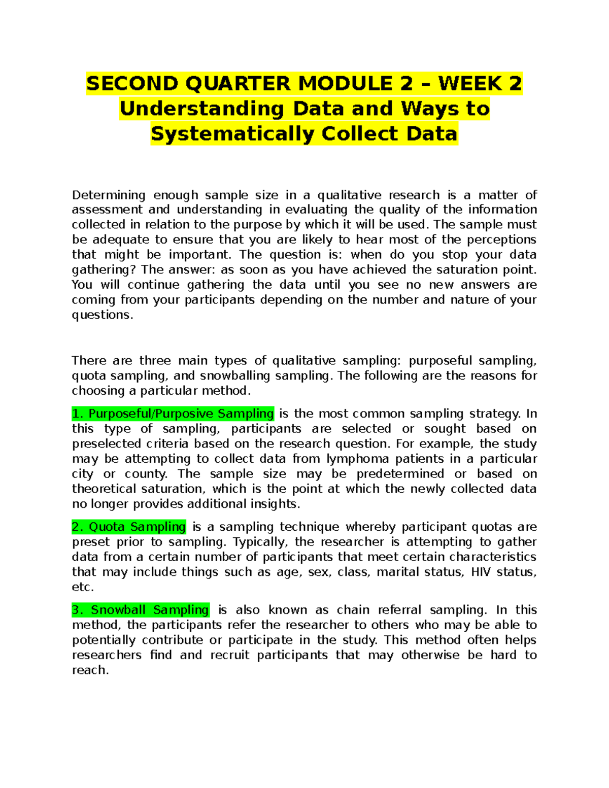 Module 2 - Week 2: Understanding Qualitative Data Collection Methods ...
