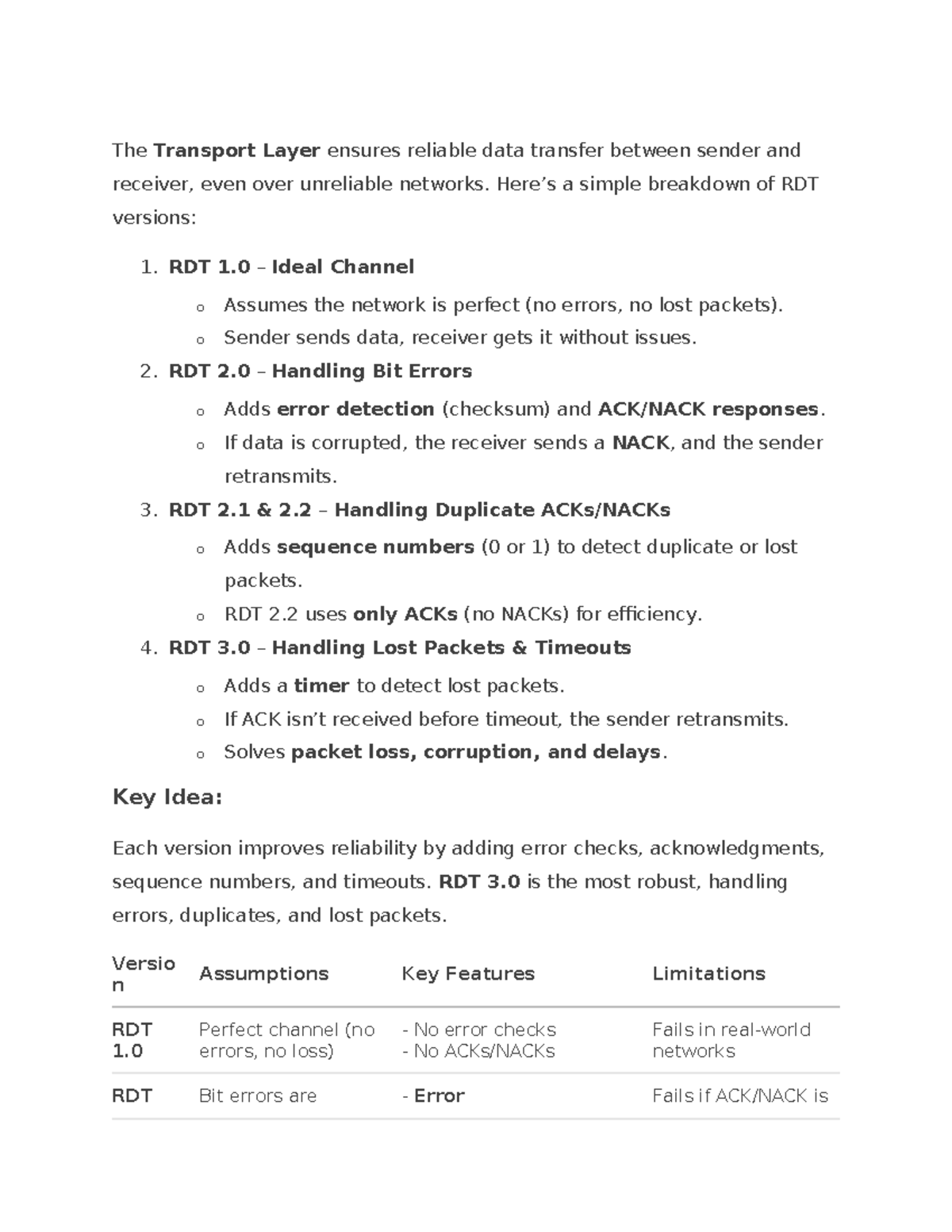 RDT Summary Notes: Understanding Reliable Data Transfer Protocols - Studocu