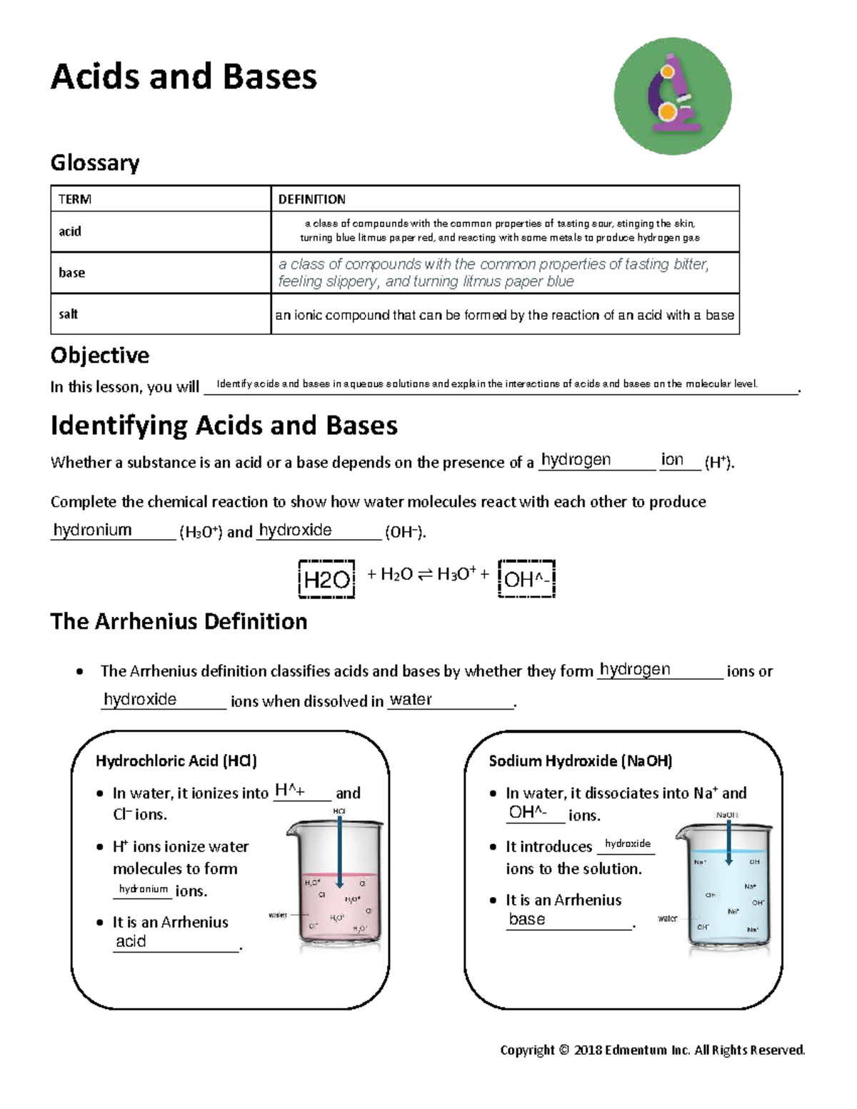 Acids and Bases Glossary: Key Terms and Definitions for CHEM 101 - Studocu