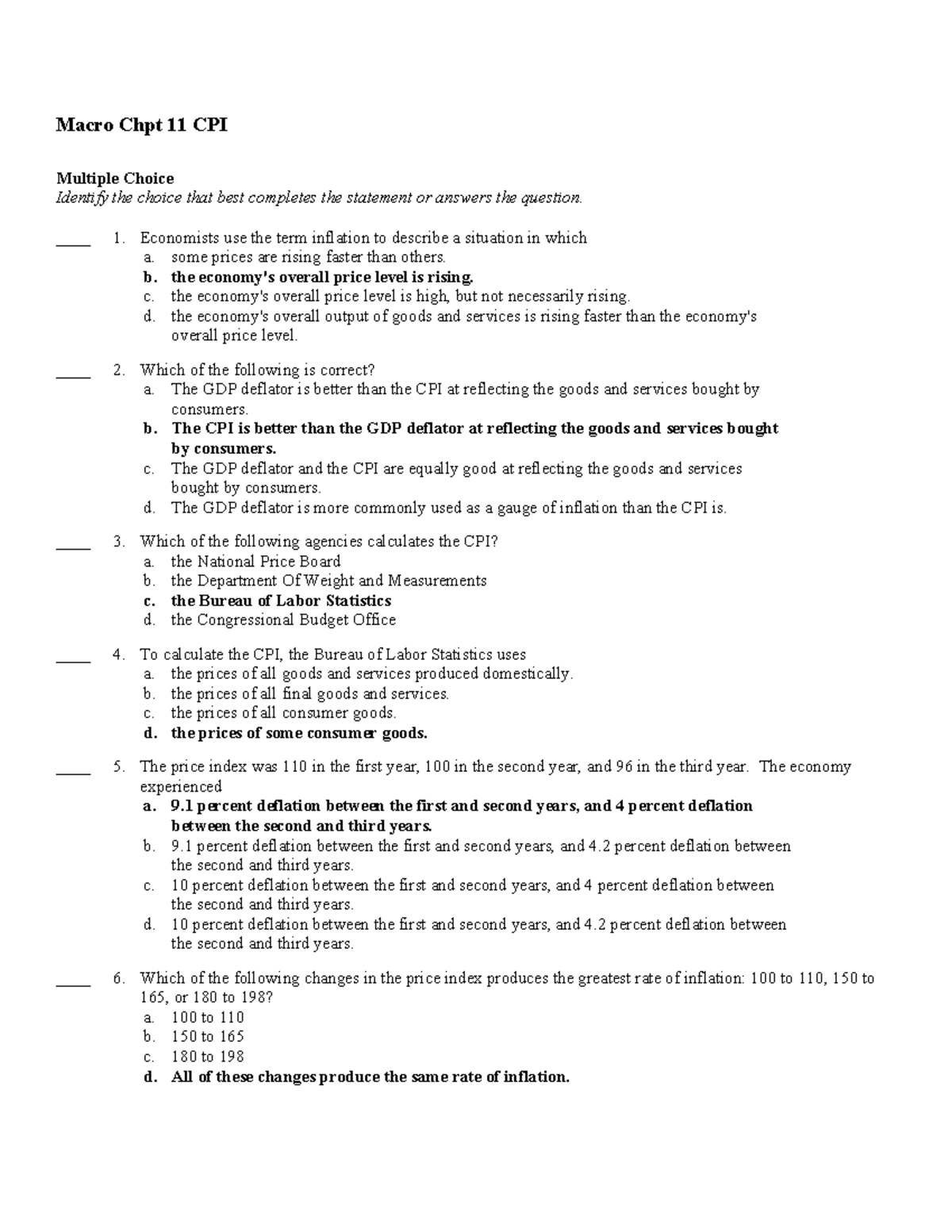 Macro Chpt 11 CPI Quiz Questions and Answers - Studocu