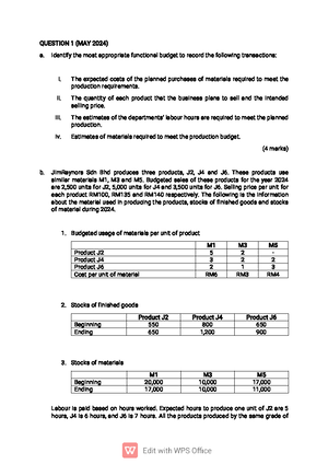 CASE Study Question MAF - MANAGEMENT ACCOUNTING AND CONTROL (MAF551 ...