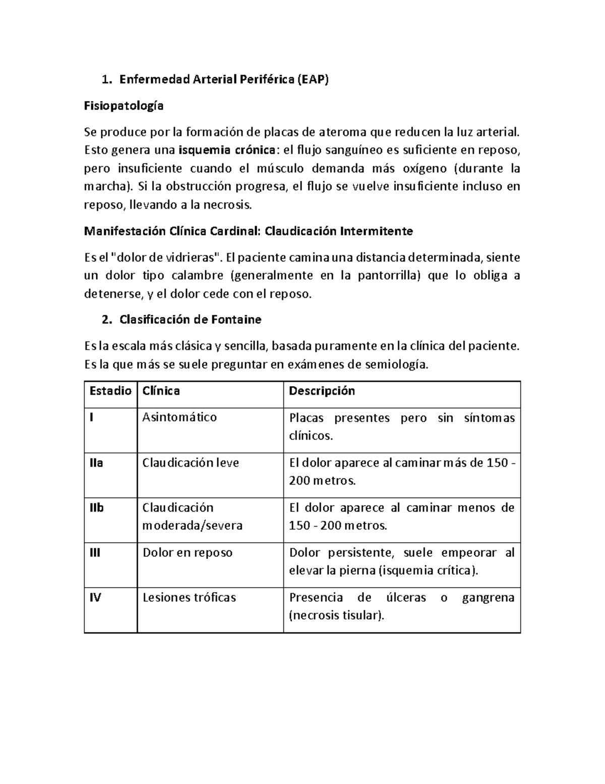 Clasificación de Fontaine y Rutherford en EAP: Fisiopatología y ...
