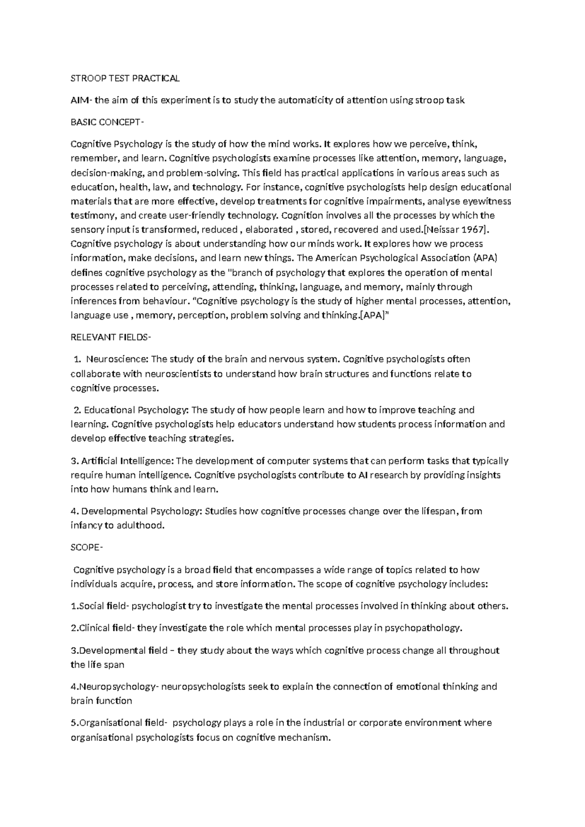 Stroop Effect BC - Mock Practical Write-Up in Cognitive Psychology ...