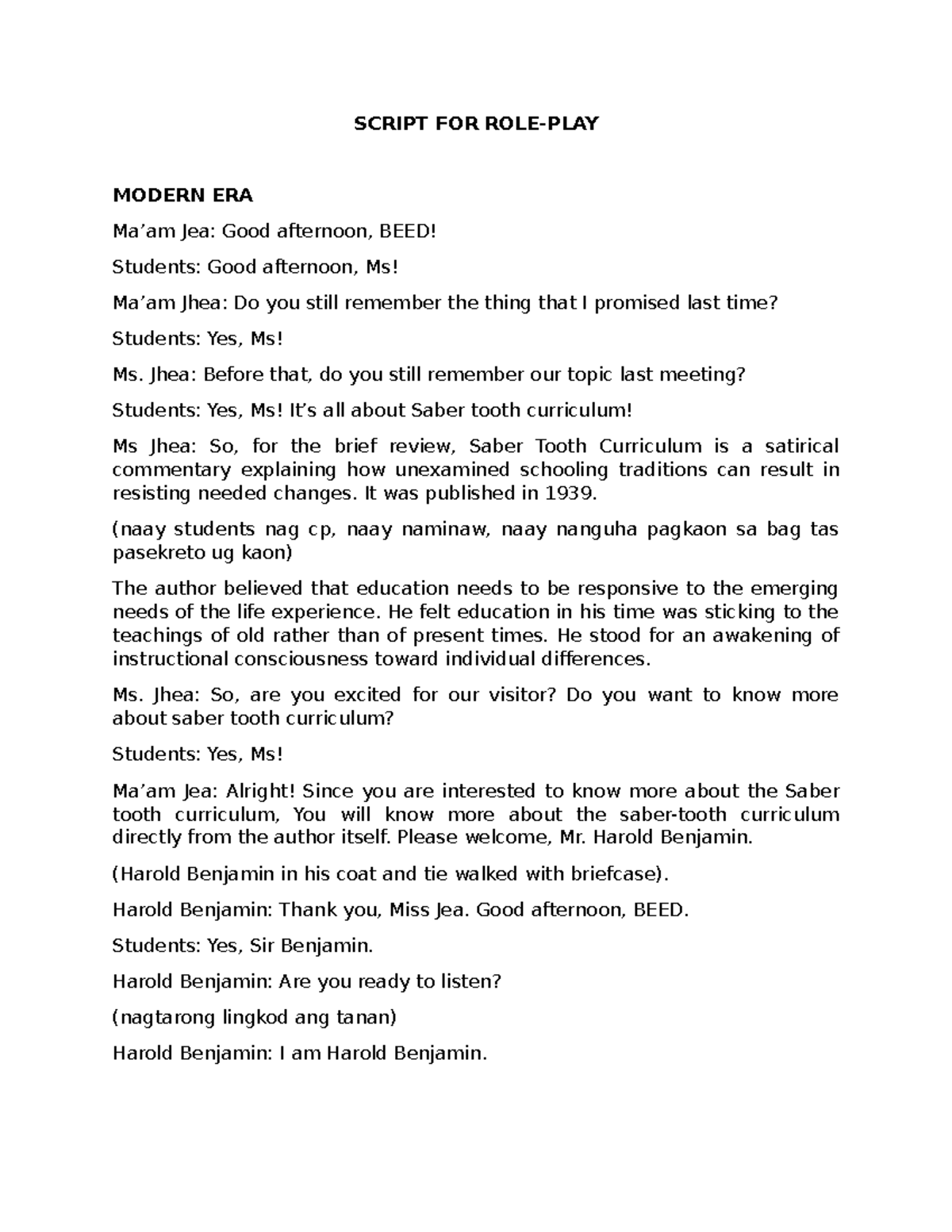 Final Script for Saber Tooth Curriculum Presentation (EDUC 101) - Studocu