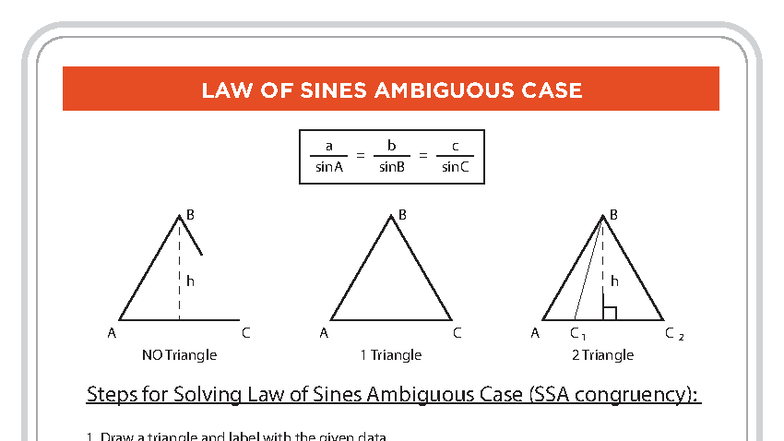 LAW OF SINES AMBIGUOUS CASE WORKSHEET (SSA CONGRUENCY) - Studocu