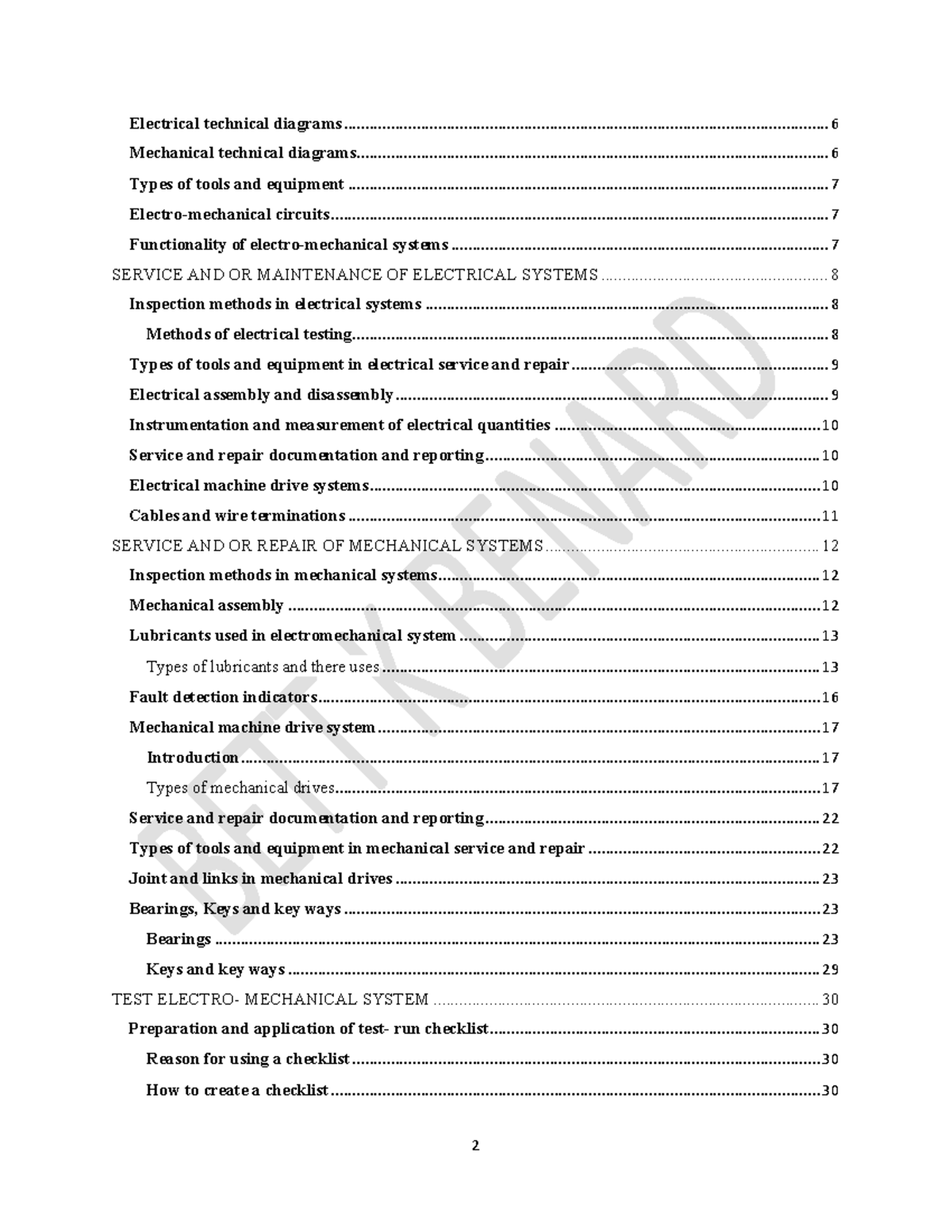 Electrical and Mechanical Systems Maintenance Lecture Notes (ENG 101 ...