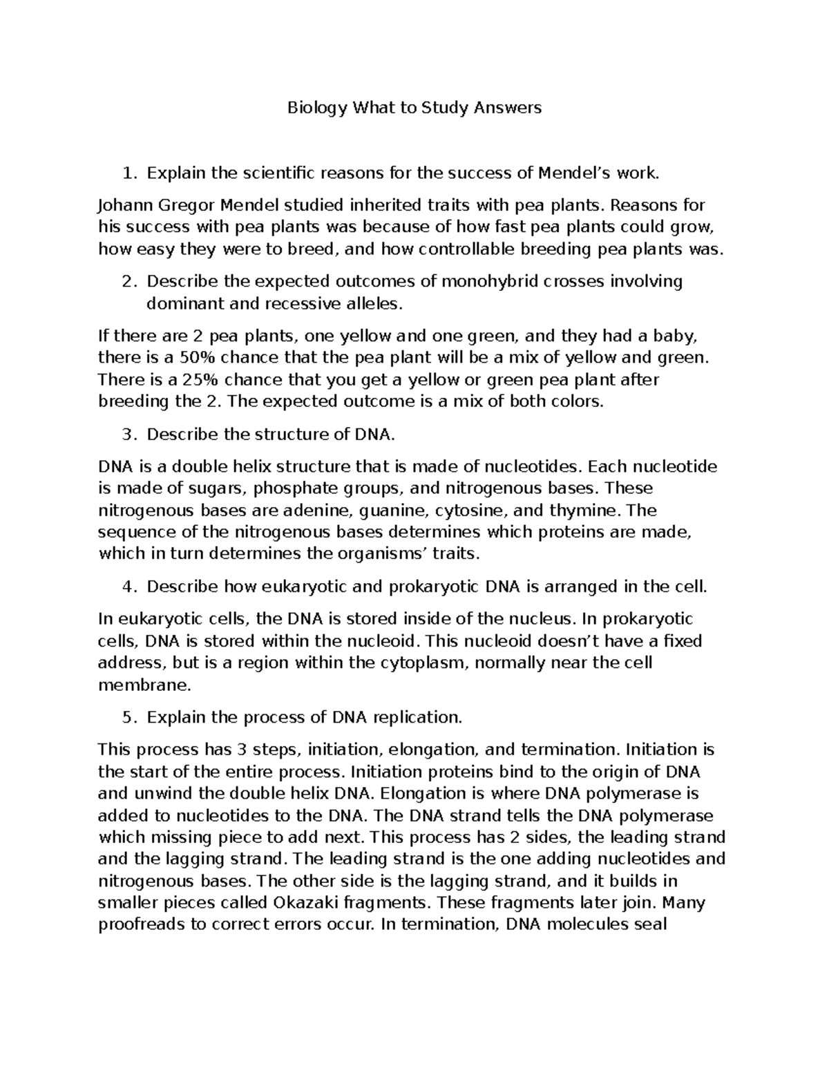 BIOL 101 Final Exam Study Guide: Key Concepts and Answers - Studocu