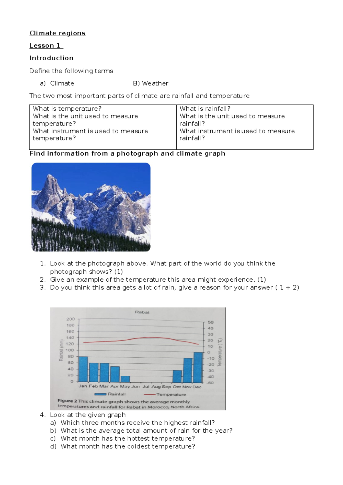 Second term geo lesson plans: Climate regions and weather elements ...