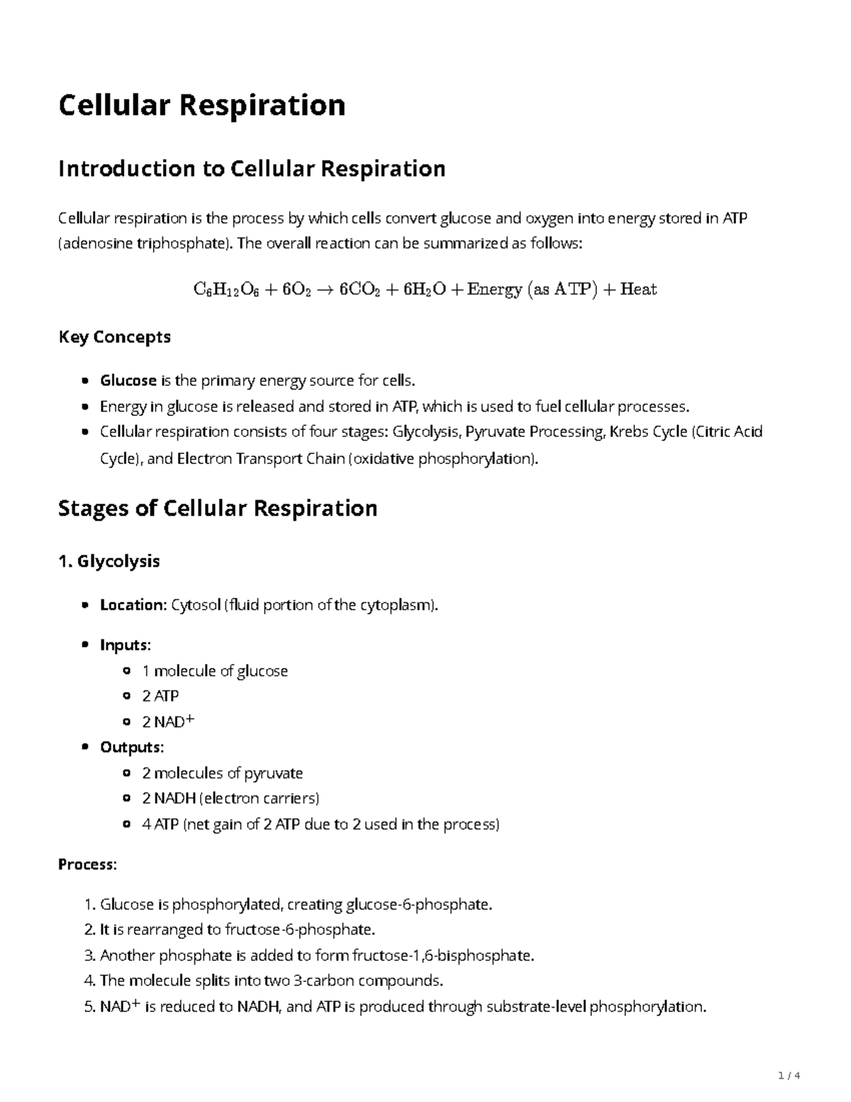 Cellular Respiration Overview: Key Concepts and Stages - Studocu