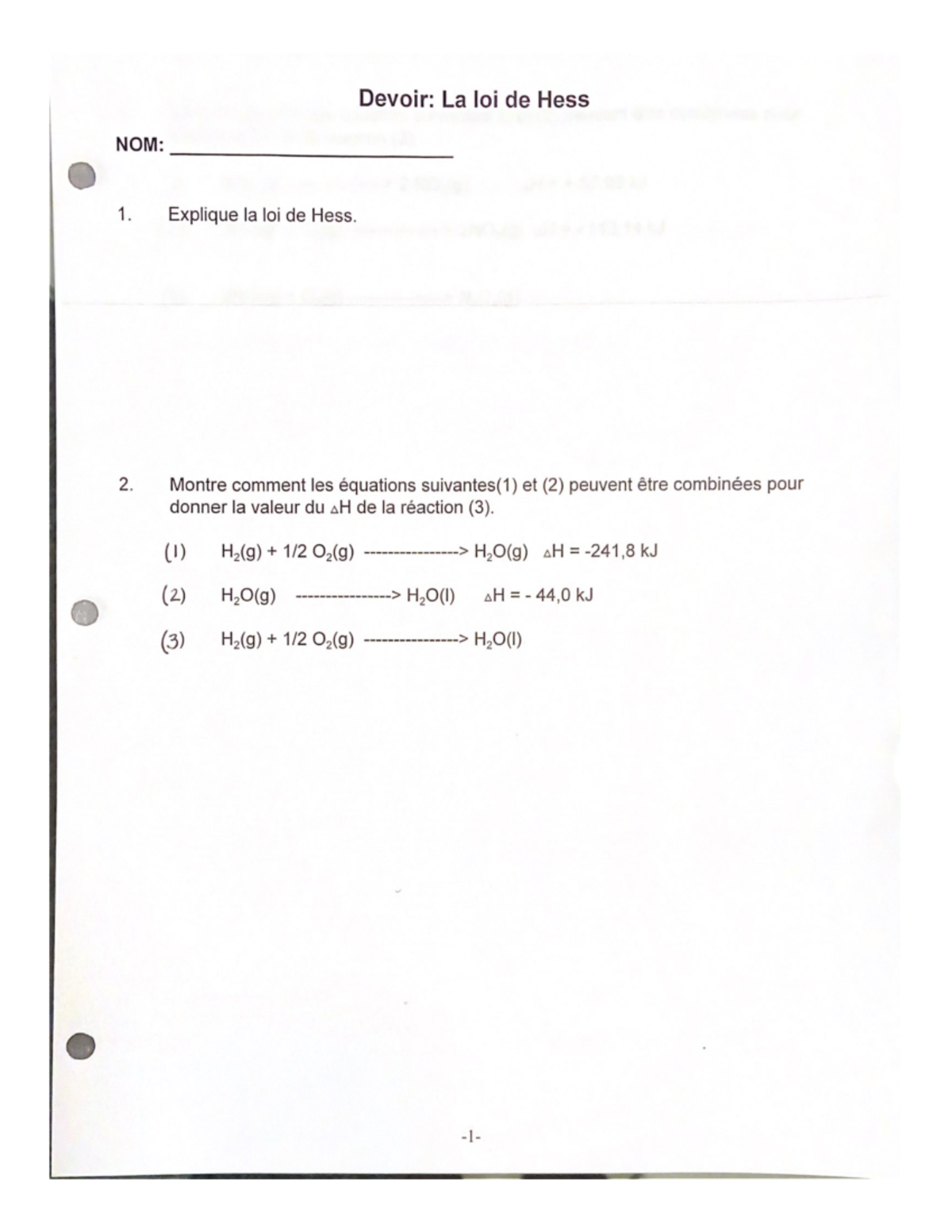 3.4 Devoir - La Loi de Hess et ses Applications en Chimie - Studocu