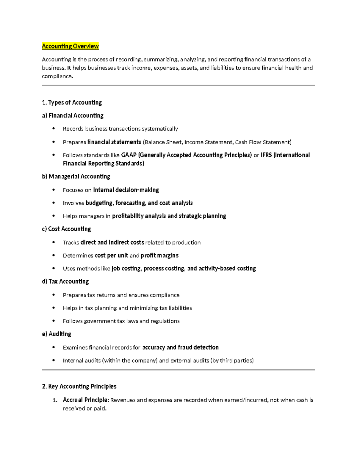 Accounting Overview - Types, Principles, and Financial Statements - Studocu