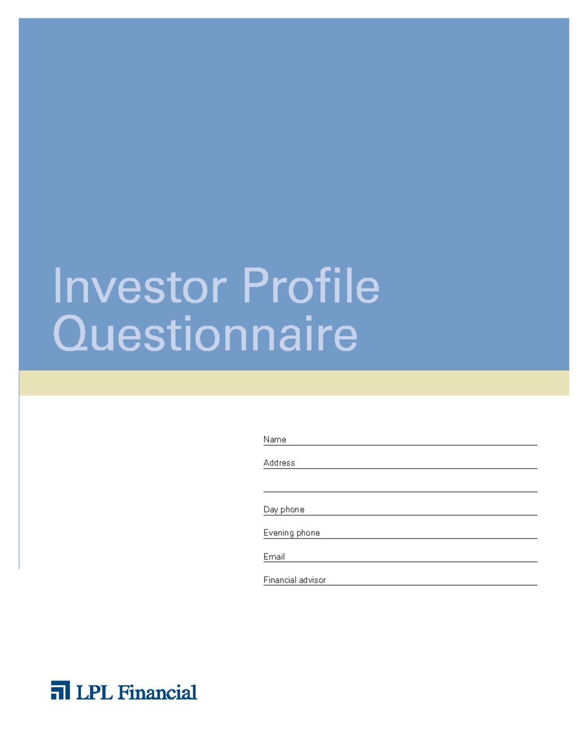 Investor Profile Questionnaire: Key Financial Insights & Goals - Studocu