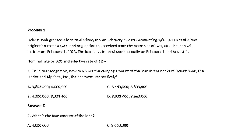 Loans Receivable - Questions for Oclarit Bank Case Study - Studocu