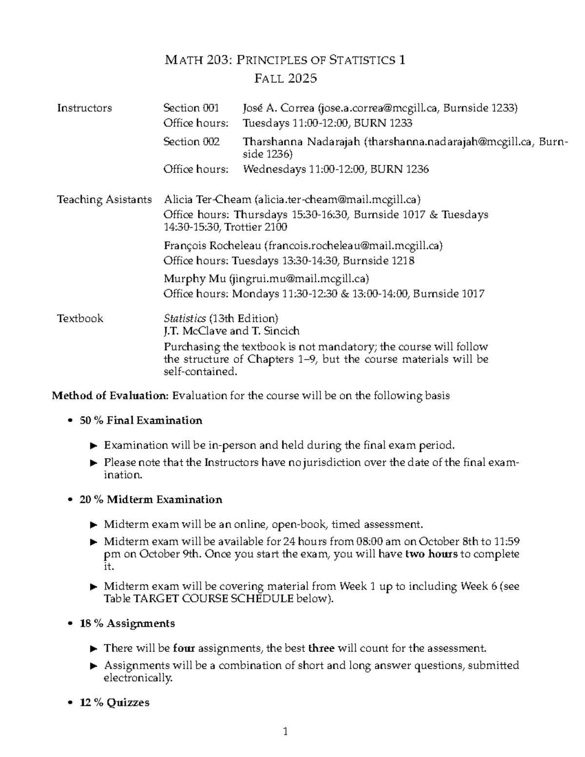 MATH 203: Principles of Statistics 1 - Fall 2025 Syllabus & Evaluation ...
