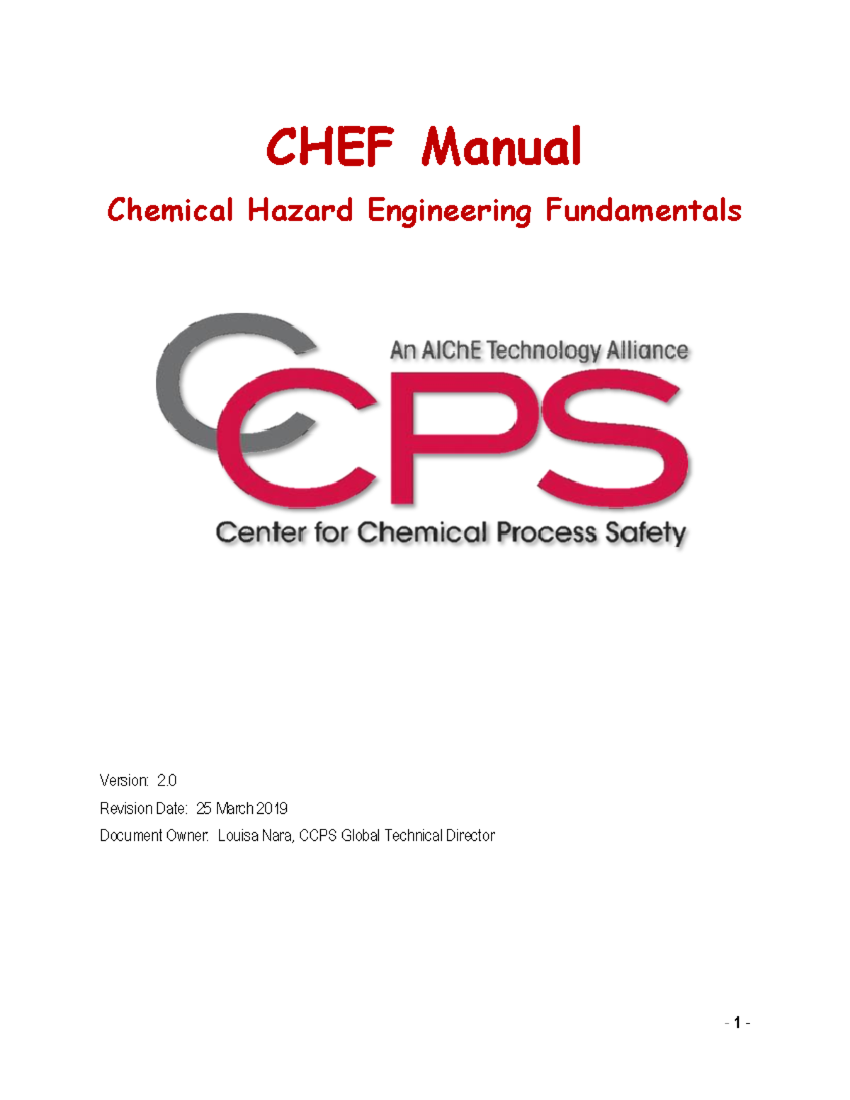 Chemical Hazard Engineering Fundamentals (CHEF) Manual v2 Overview ...