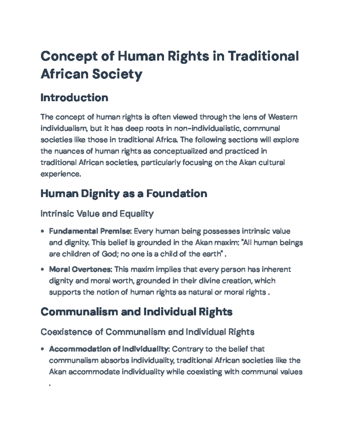 Concept of Human Rights in Traditional African Societies (HIST 301 ...