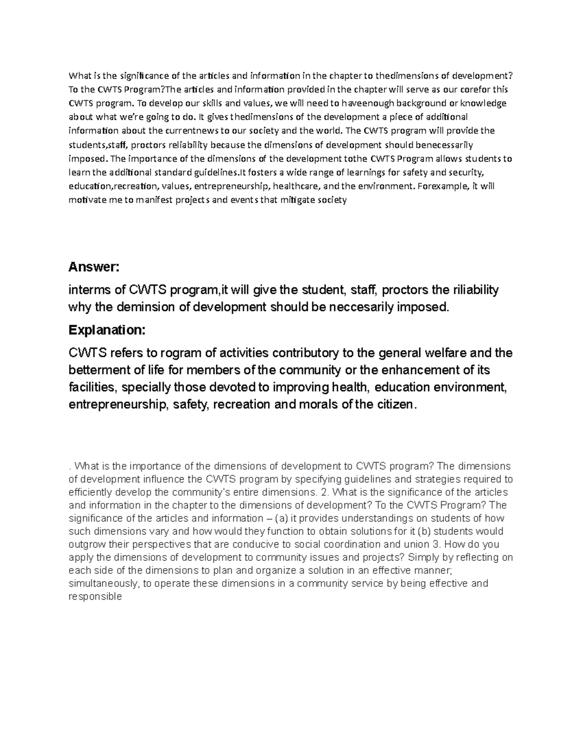 Significance of Articles in Chapter for CWTS & Development Dimensions ...