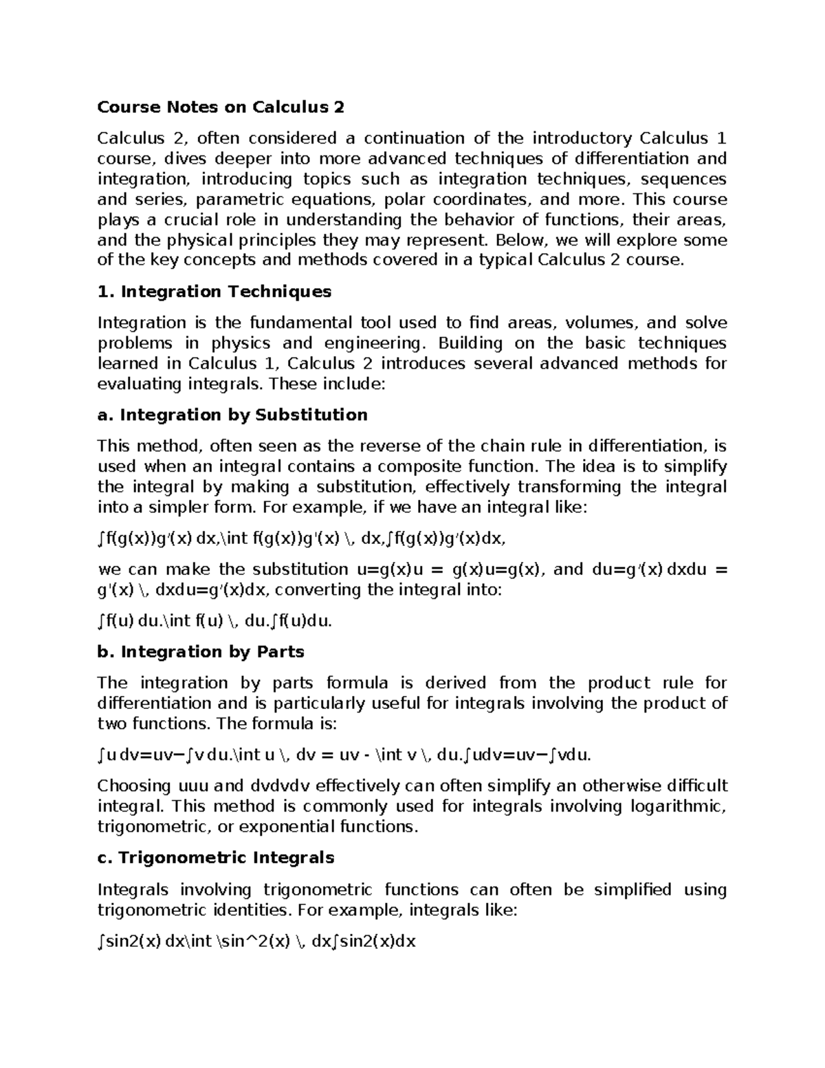 Course Notes on Calculus 2 - This course plays a crucial role in ...