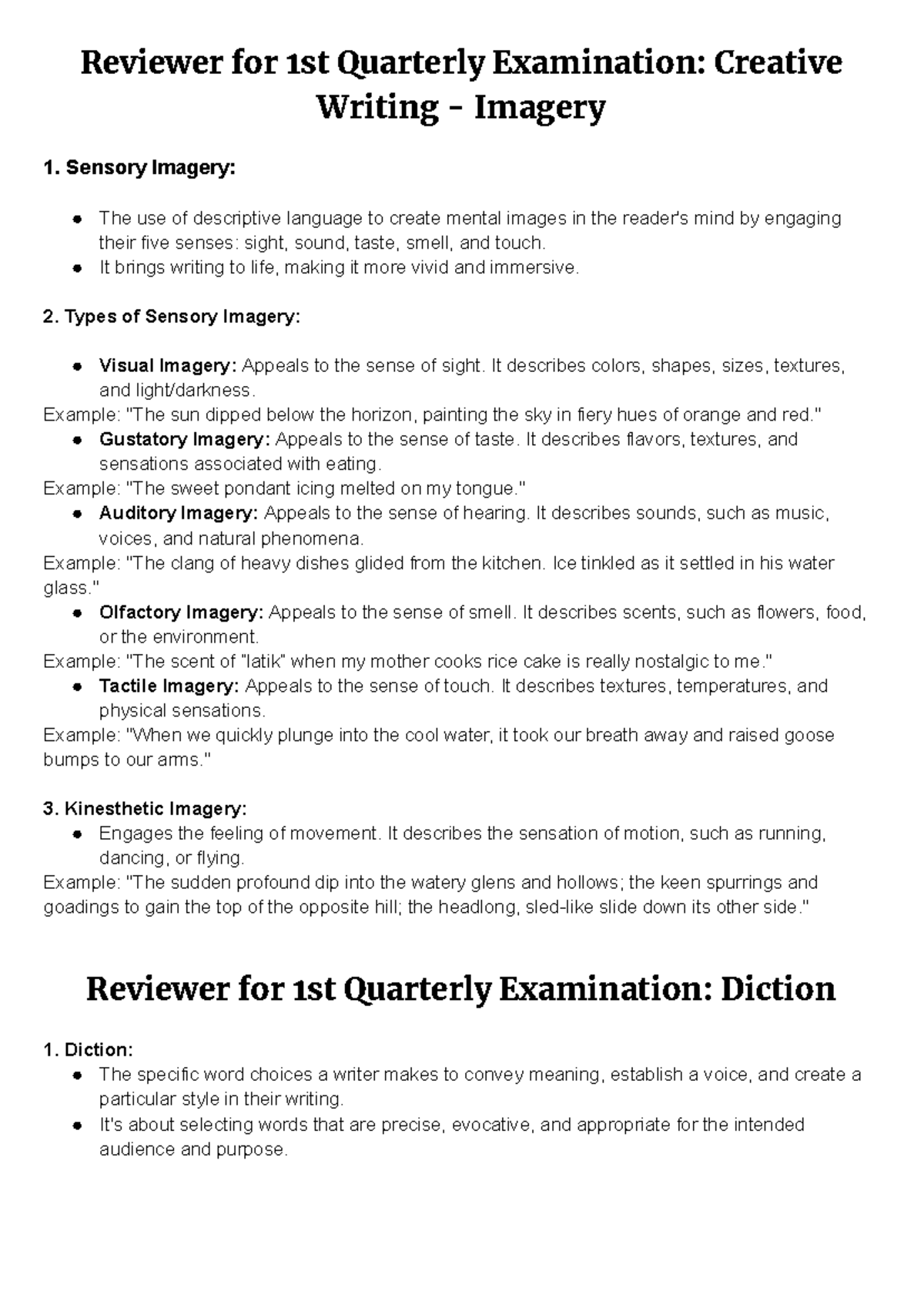 Reviewer for 1st Quarterly Exam: Creative Writing Techniques and ...