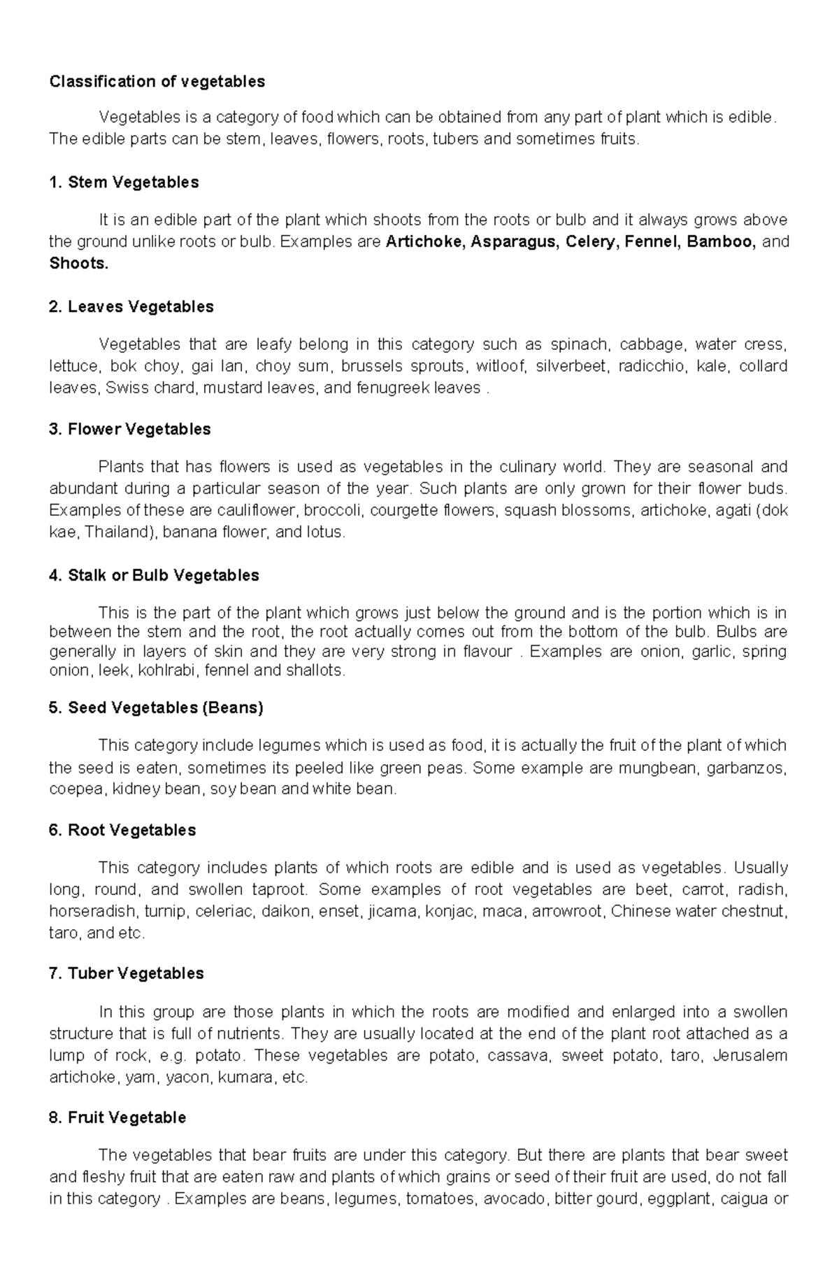 Vegetable Classification and Preparation Techniques in Cookery - Studocu