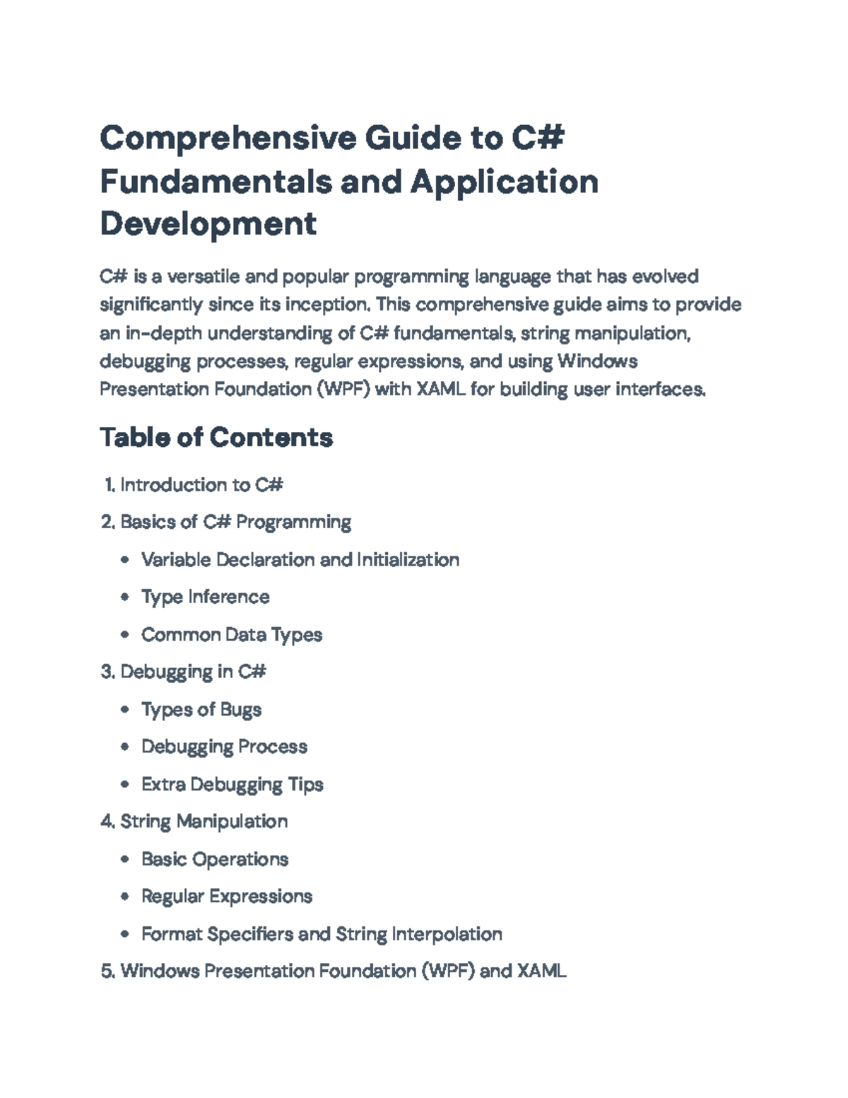 Comprehensive Guide to C# Programming Fundamentals and WPF Applications ...