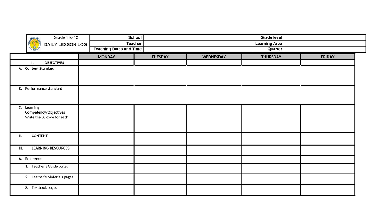 DLL-temp - Deped Daily Lesson Log Template - Grade 1 to 12 DAILY LESSON ...