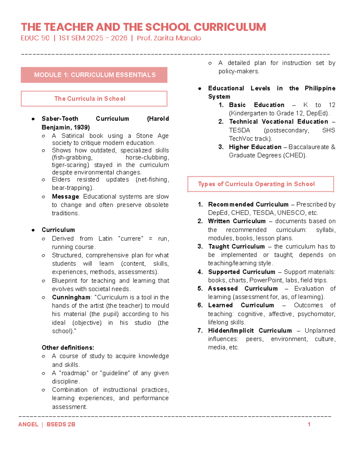 EDUC 90 - Midterm Review: The Teacher and the School Curriculum - Studocu