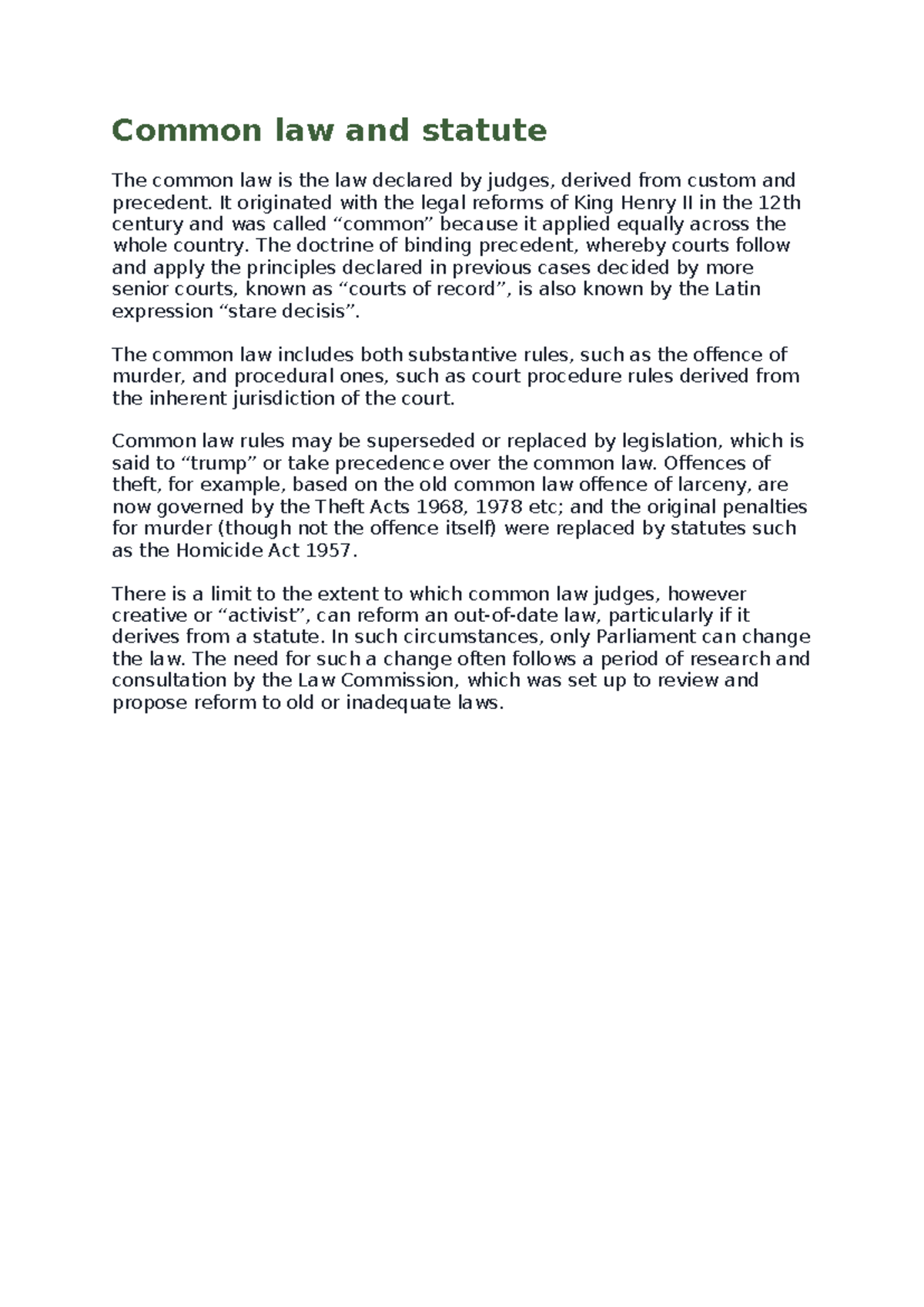 Common law and statute - It originated with the legal reforms of King ...