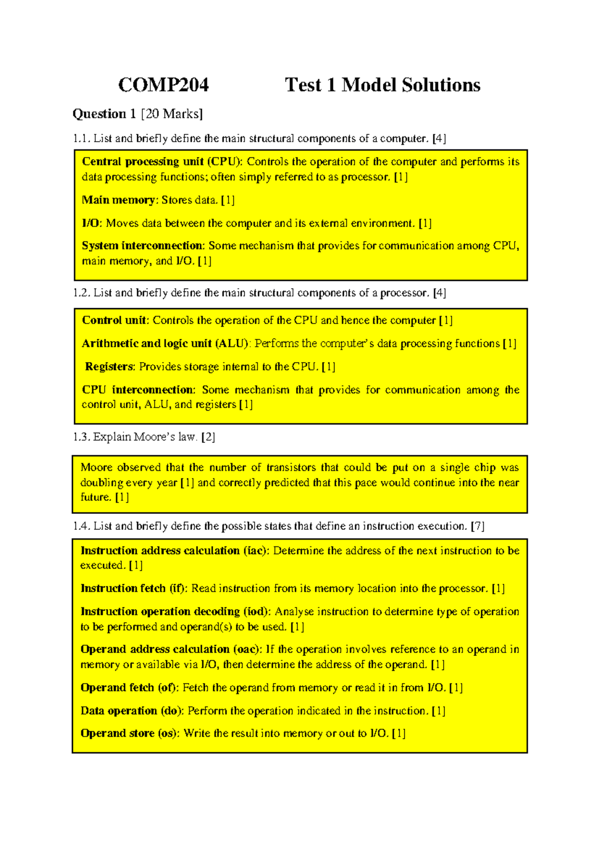 COMP204 Test 1 Model Solutions: Comprehensive Guide to Key Concepts ...