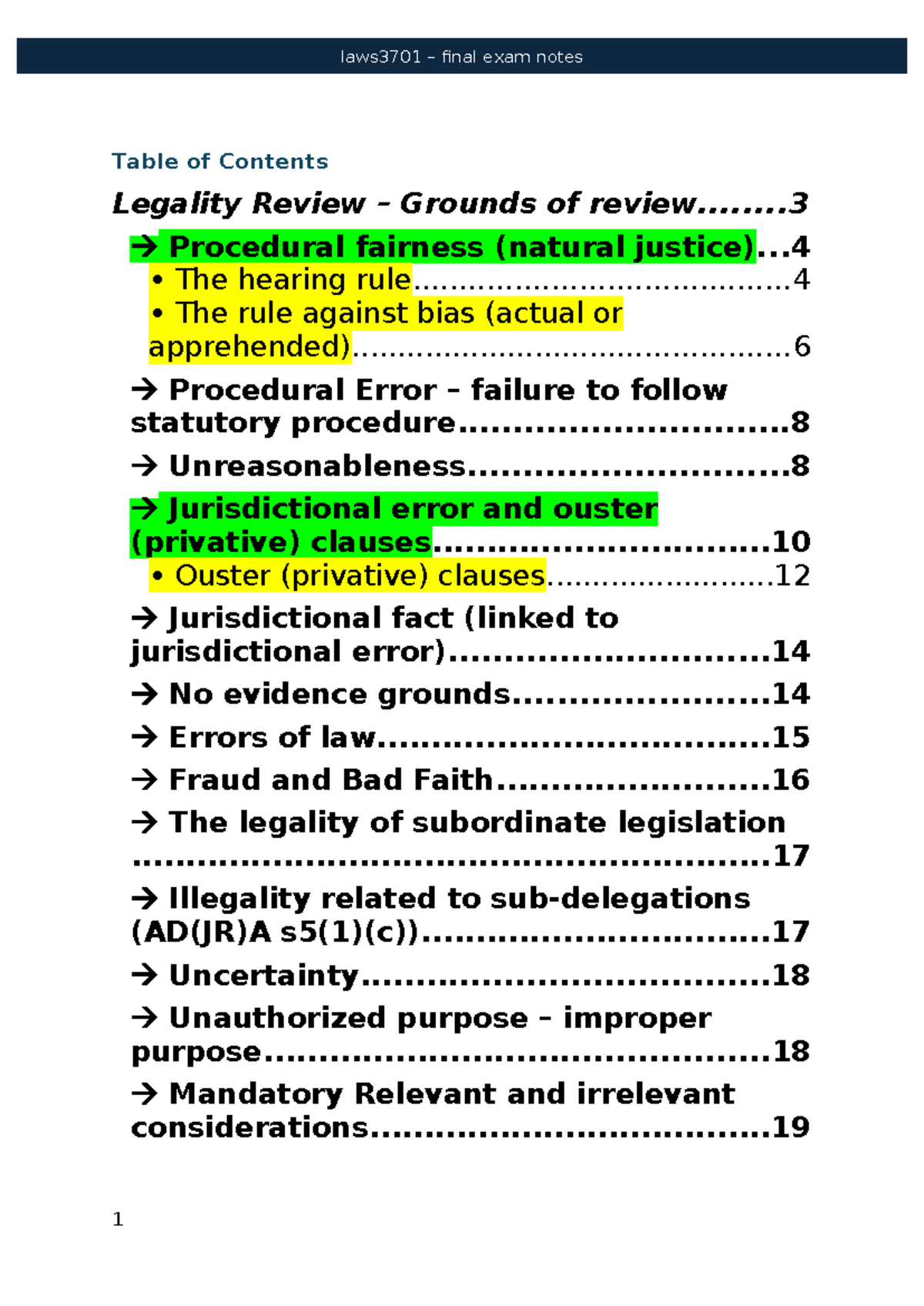 LAWS3701 - Comprehensive Final Exam Notes on Legality Review - Studocu