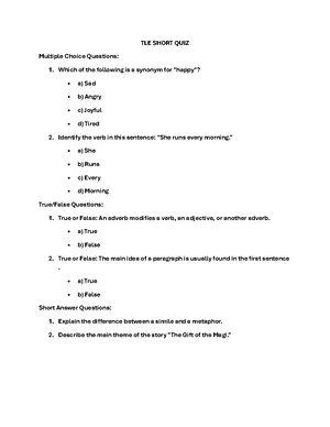 Science - SHORT QUIZ - SCIENCE SHORT QUIZ Multiple Choice Questions: 1 ...