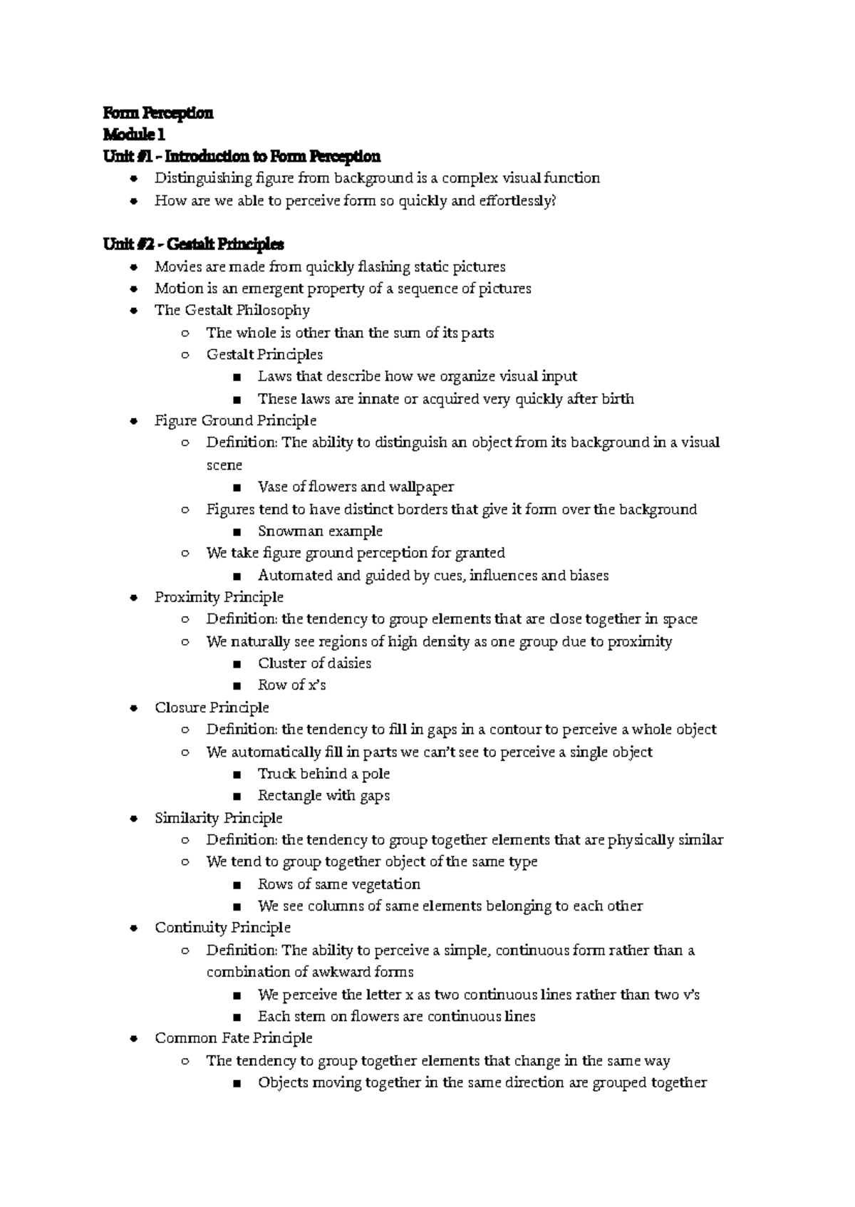 PSYCH 1XX3 - Comprehensive Notes on Form Perception Principles - Studocu