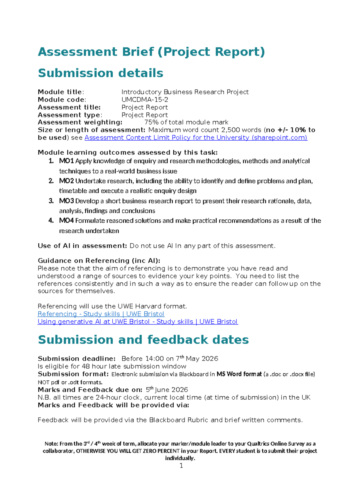 IBRP Module Handbook & Project Report Assessment Brief - Studocu