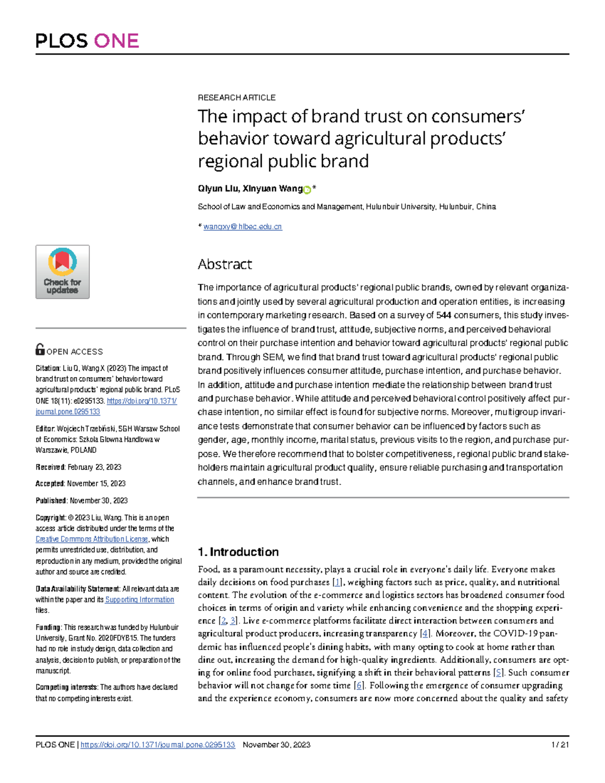 The Impact of Brand Trust on Consumer Behavior Toward Agricultural ...