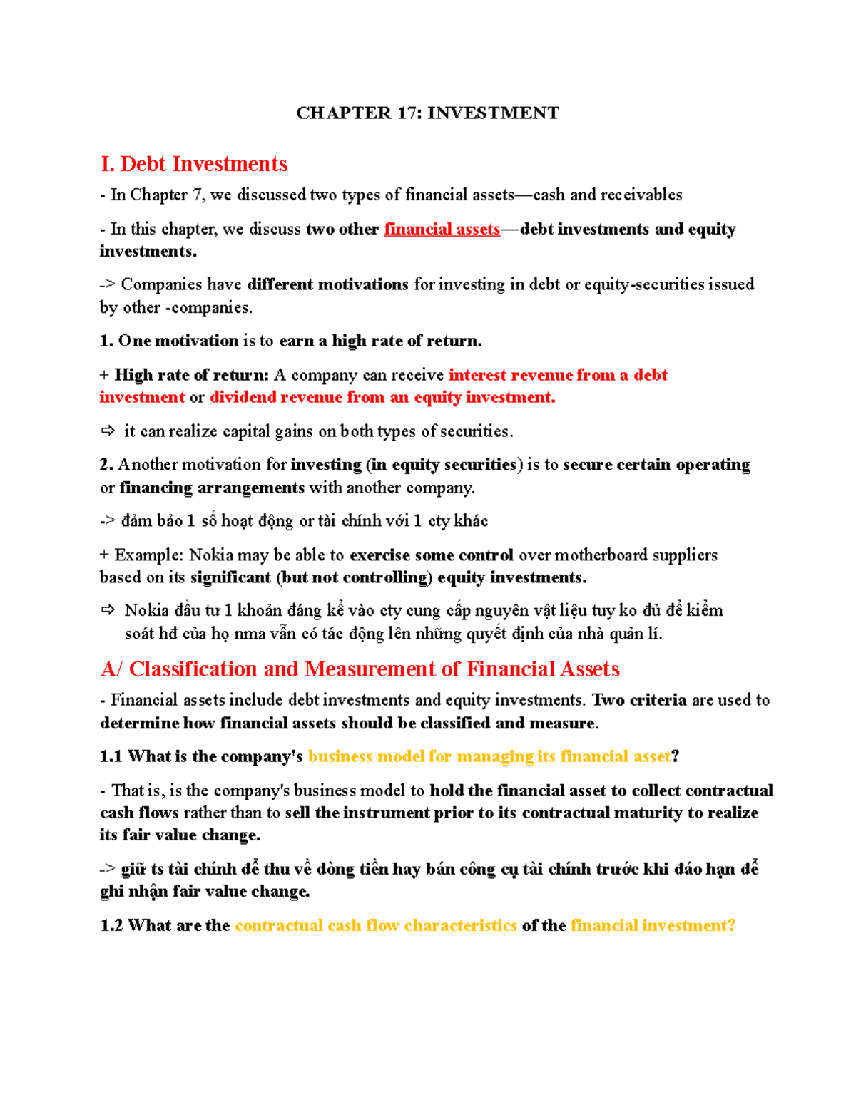 CHAPTER 17: INVESTMENT I - Debt & Equity Investments Overview - Studocu