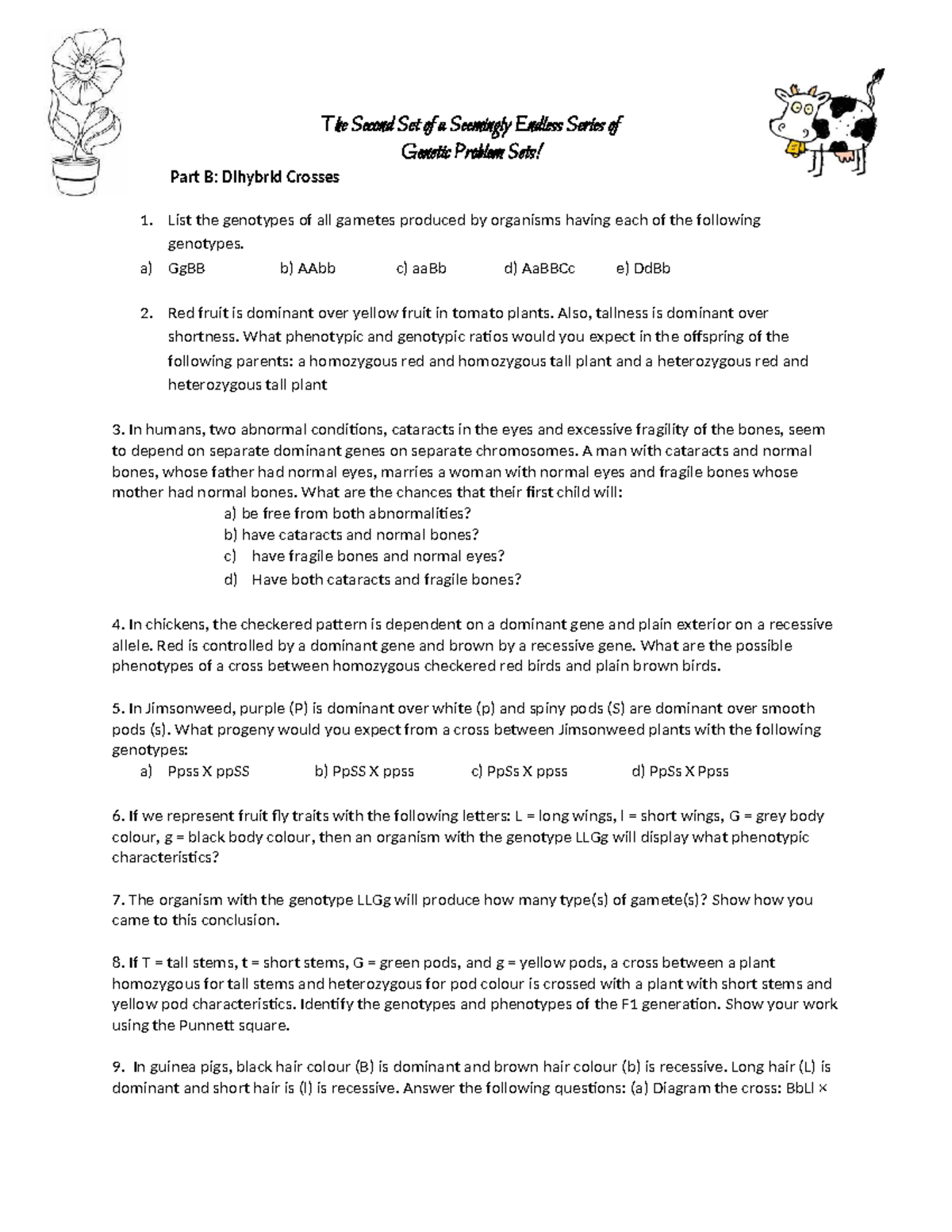 Dihybrid Cross Practice Problems: Genetics 101 - Part B - Studocu