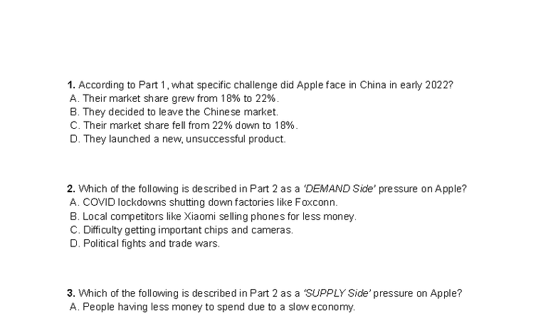 Quiz SCM Case Study: Apple's Challenges in China - Studocu