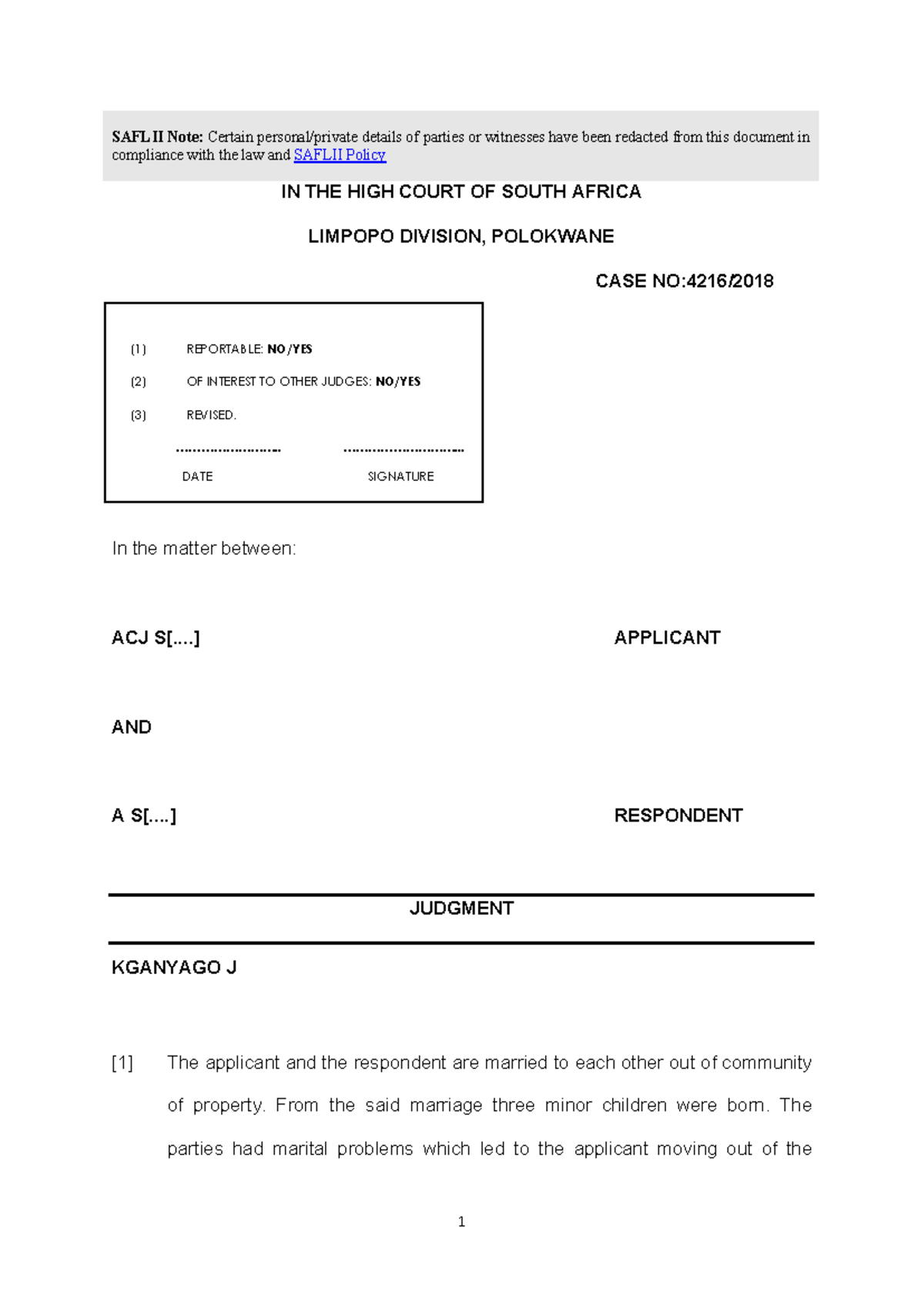 High Court Case Report: ACJ v A - Curatrix Ad Litem Appointment - Studocu