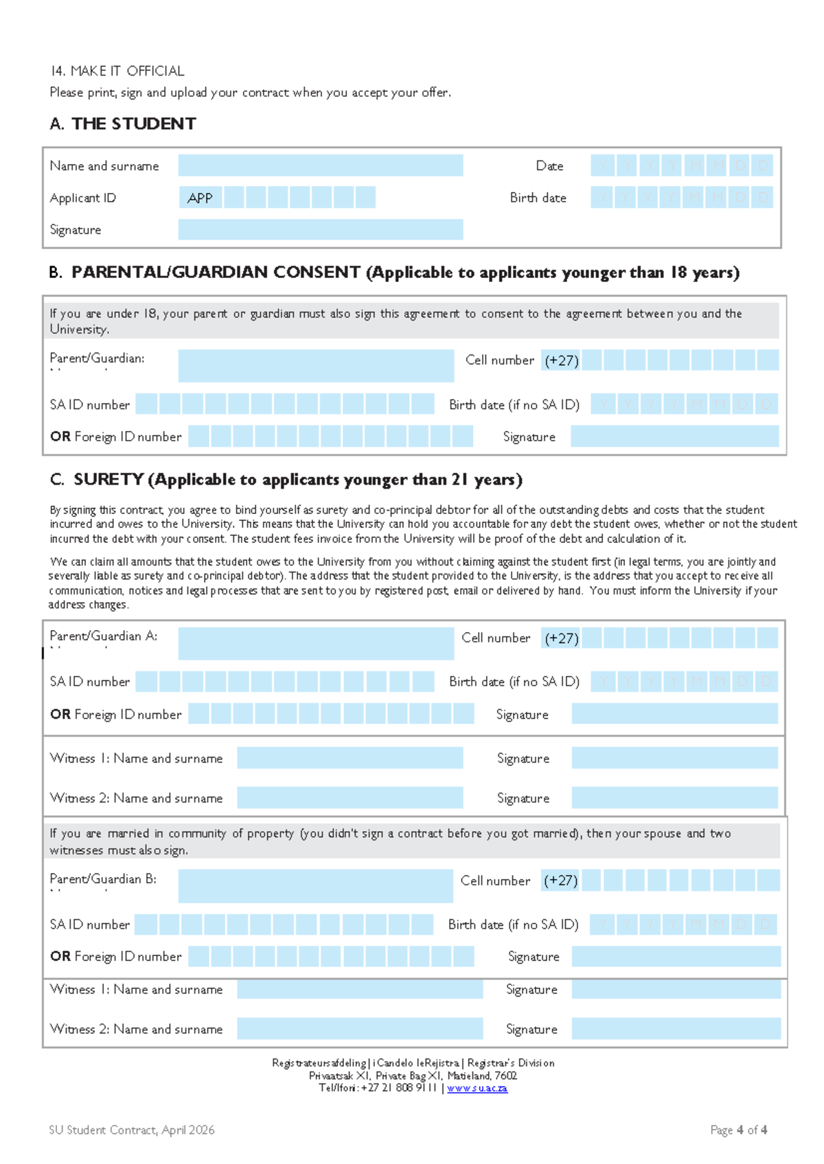 SU Student Contract: Official Acceptance and Consent Form - Studocu