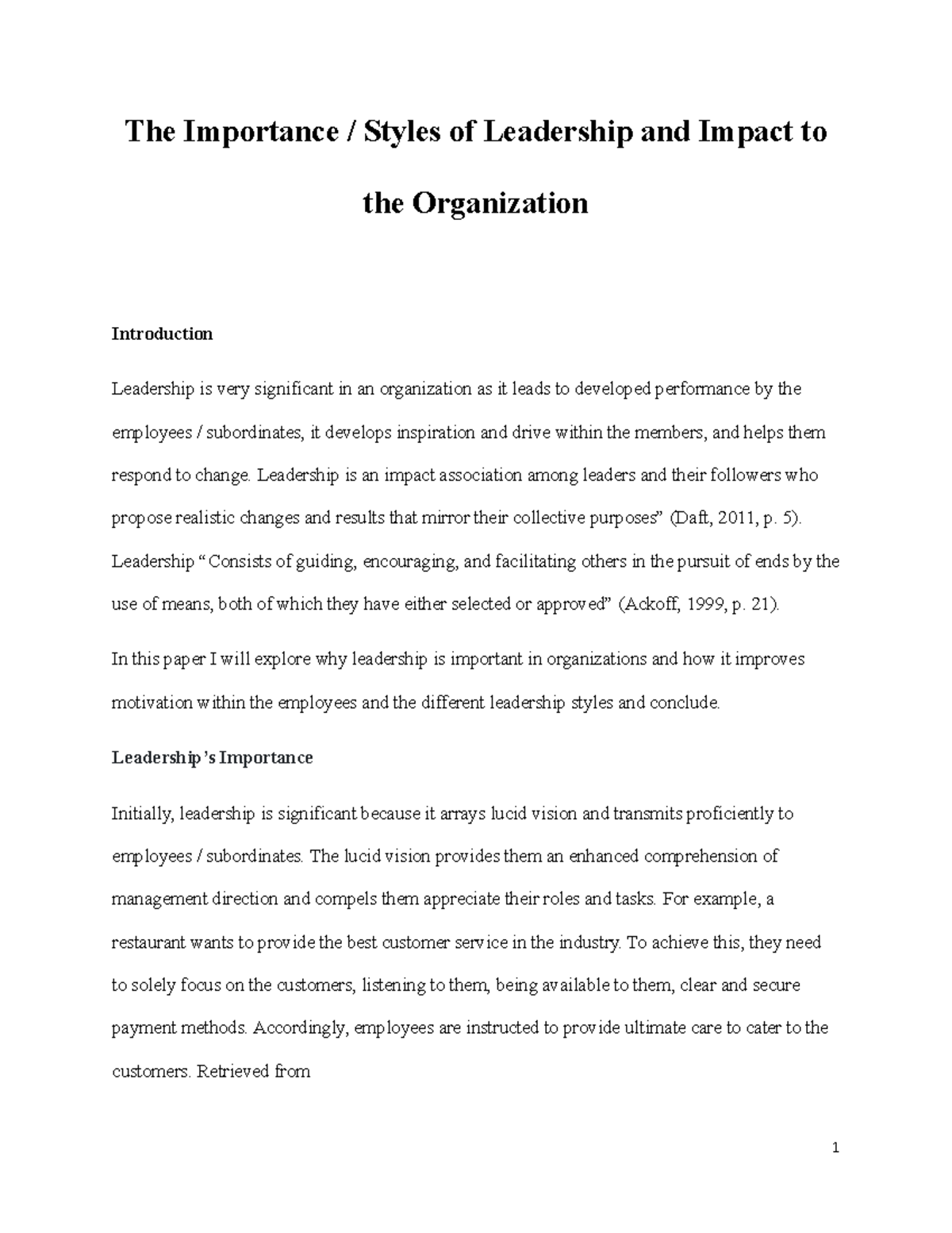 Impact of Leadership on Organizational Performance - Assignment - Studocu