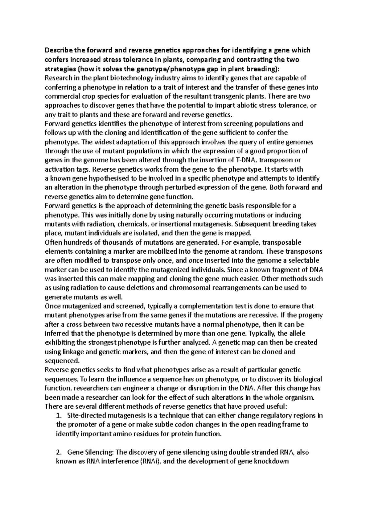 Describe the forward and reverse genetics approaches for identifying a ...
