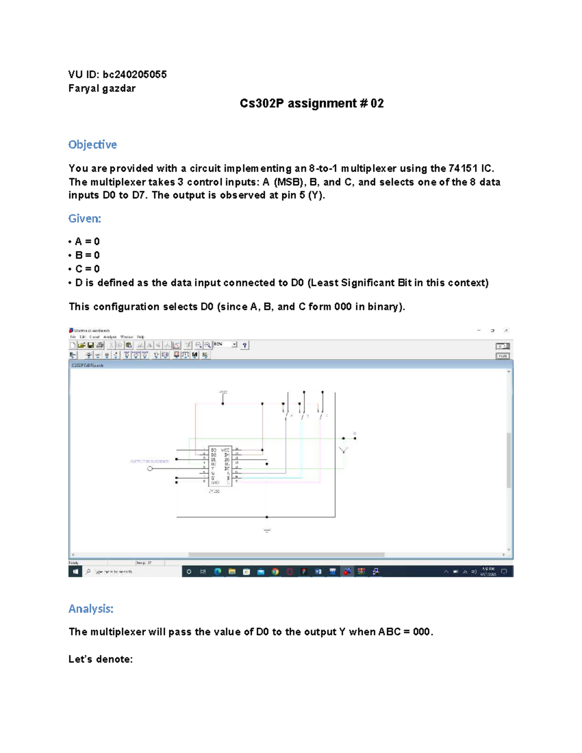 Spring 2025 CS302P Assignment 02: Multiplexer Analysis with 74151 IC ...