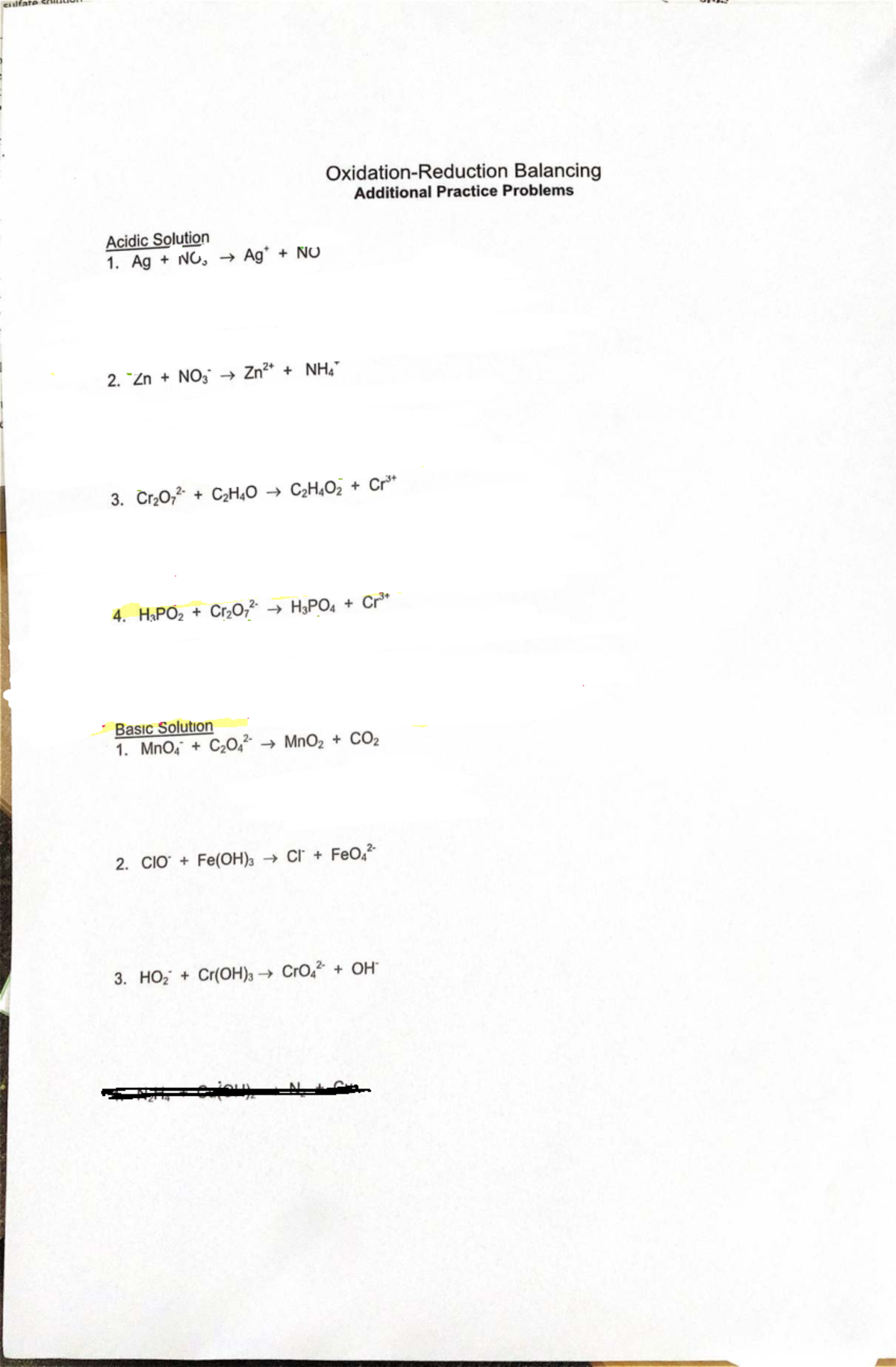 Balancing Complex Redox Equations Worksheet 1 (WS 1) 2026 - Studocu