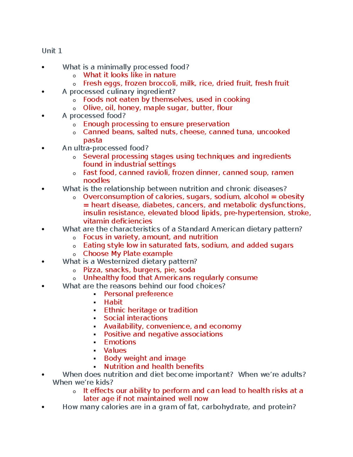 Basic Nutrition - Exam 1 Study Guide (Units 1-21) - Studocu
